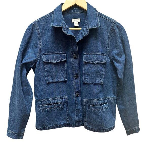 J.Crew 4 Pocket Blue Denim Button-Up Jacket Neutral Boho Classic Preppy Size S - Picture 2 of 8